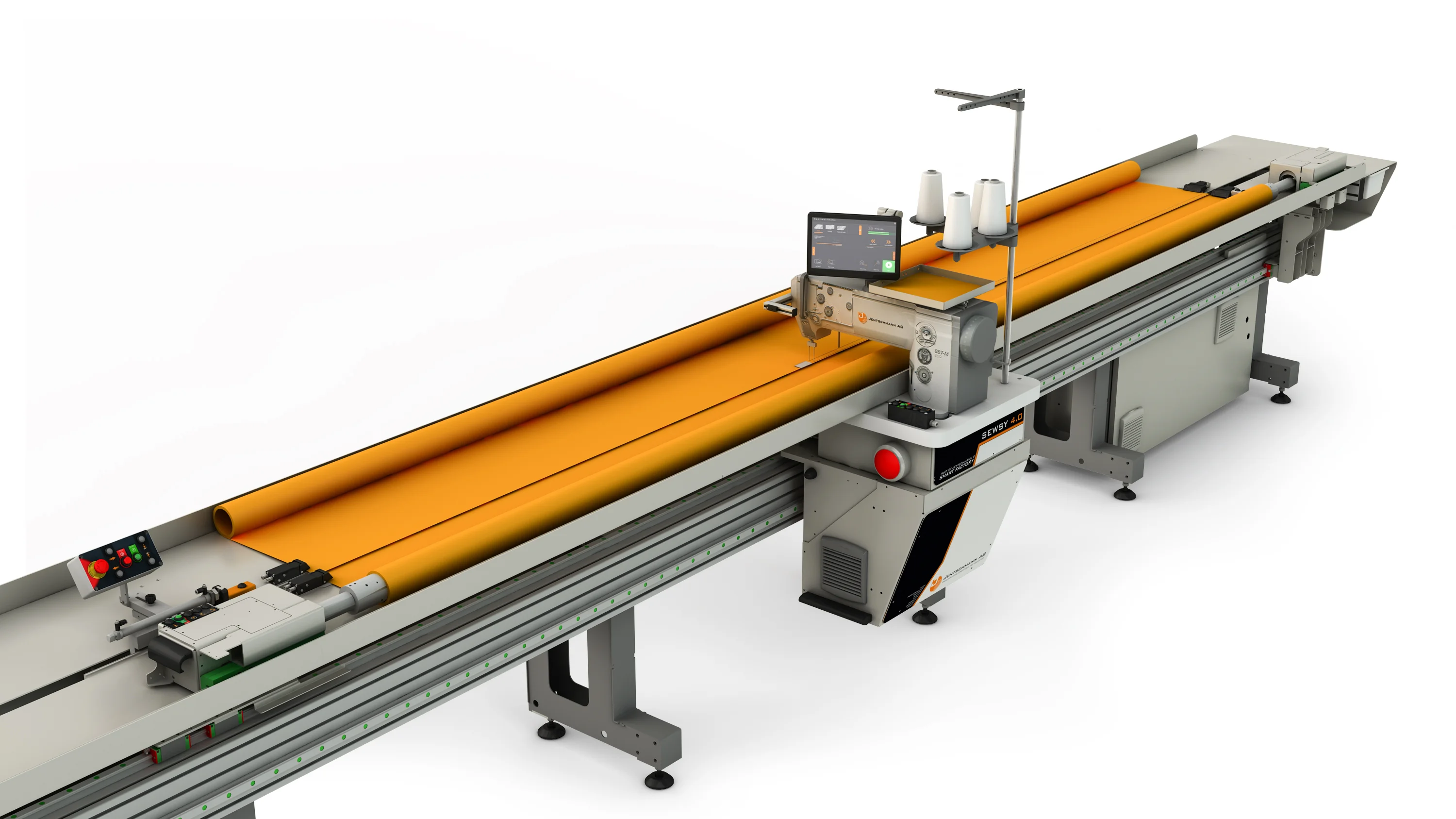 Impianto di cucitura per unione e orlatura teli